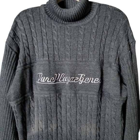 VTG Pure Playaz Mens Gray Y2K Hip Hop Spellout Cable Knit Turtleneck Sweater L - Picture 3 of 9
